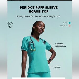 Figs Peridot Puff Sleeve‎ Scrub Top small nurse workwear hospital